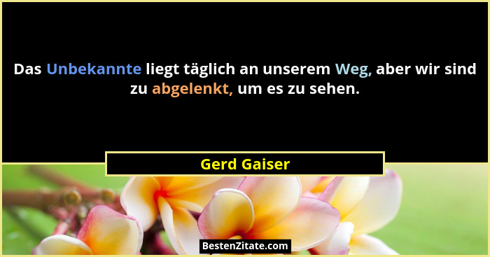 Das Unbekannte liegt täglich an unserem Weg, aber wir sind zu abgelenkt, um es zu sehen.... - Gerd Gaiser