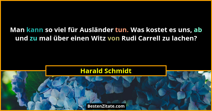 Man kann so viel für Ausländer tun. Was kostet es uns, ab und zu mal über einen Witz von Rudi Carrell zu lachen?... - Harald Schmidt
