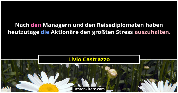 Nach den Managern und den Reisediplomaten haben heutzutage die Aktionäre den größten Stress auszuhalten.... - Livio Castrazzo