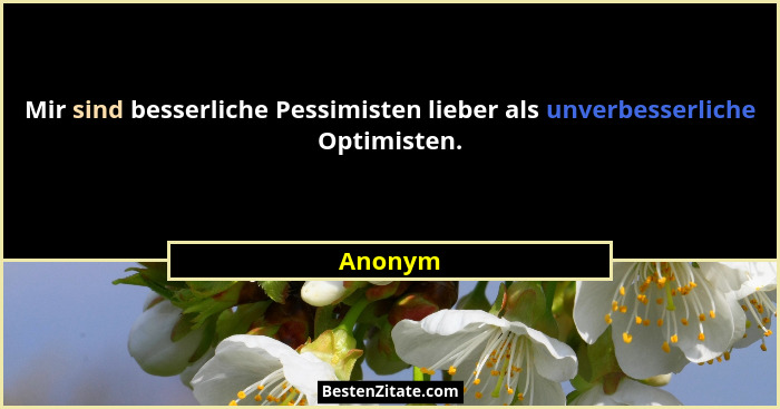 Mir sind besserliche Pessimisten lieber als unverbesserliche Optimisten.... - Anonym