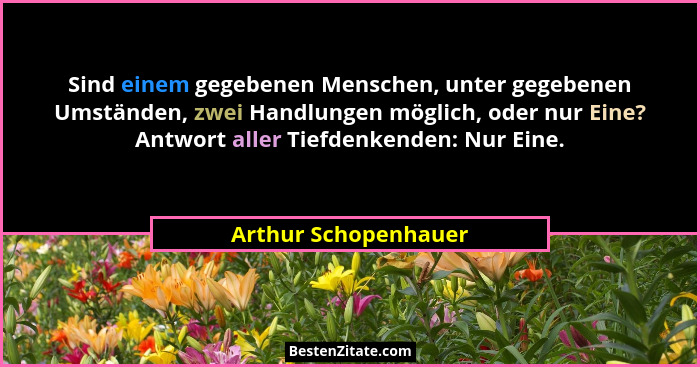 Sind einem gegebenen Menschen, unter gegebenen Umständen, zwei Handlungen möglich, oder nur Eine? Antwort aller Tiefdenkenden: N... - Arthur Schopenhauer