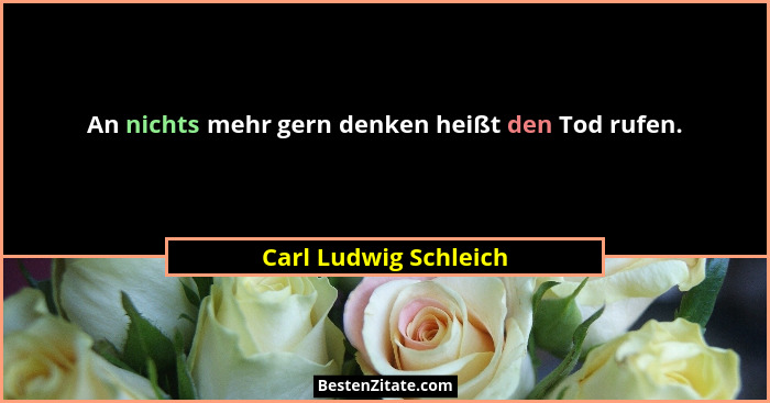 An nichts mehr gern denken heißt den Tod rufen.... - Carl Ludwig Schleich