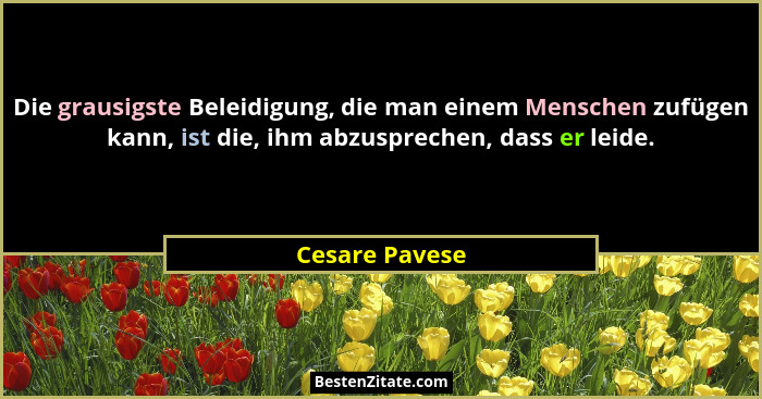 Die grausigste Beleidigung, die man einem Menschen zufügen kann, ist die, ihm abzusprechen, dass er leide.... - Cesare Pavese