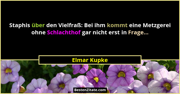 Staphis über den Vielfraß: Bei ihm kommt eine Metzgerei ohne Schlachthof gar nicht erst in Frage...... - Elmar Kupke