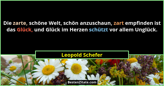 Die zarte, schöne Welt, schön anzuschaun, zart empfinden ist das Glück, und Glück im Herzen schützt vor allem Unglück.... - Leopold Schefer