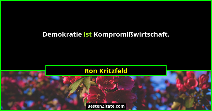 Demokratie ist Kompromißwirtschaft.... - Ron Kritzfeld