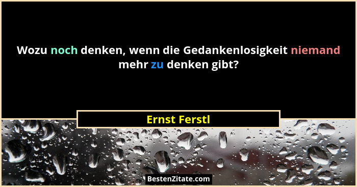 Wozu noch denken, wenn die Gedankenlosigkeit niemand mehr zu denken gibt?... - Ernst Ferstl