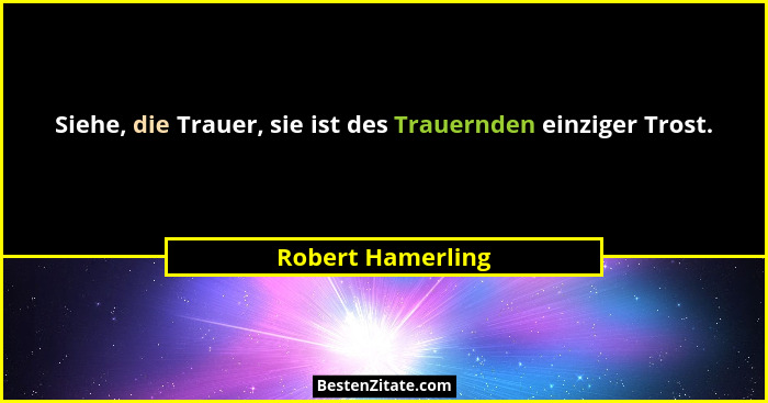 Siehe, die Trauer, sie ist des Trauernden einziger Trost.... - Robert Hamerling