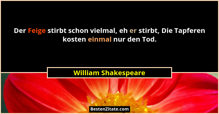 Der Feige stirbt schon vielmal, eh er stirbt, Die Tapferen kosten einmal nur den Tod.... - William Shakespeare