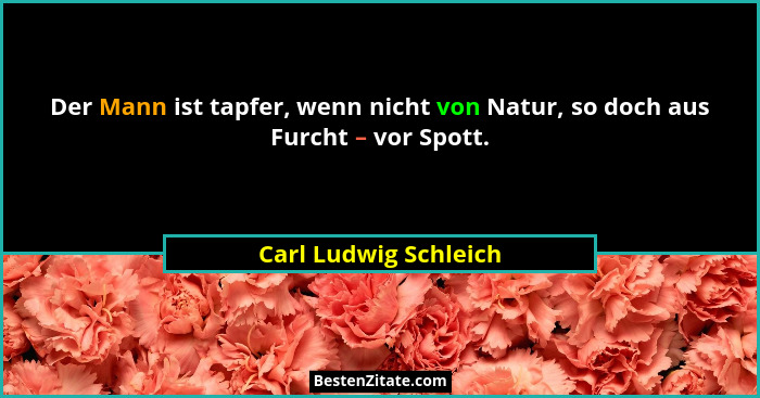 Der Mann ist tapfer, wenn nicht von Natur, so doch aus Furcht – vor Spott.... - Carl Ludwig Schleich