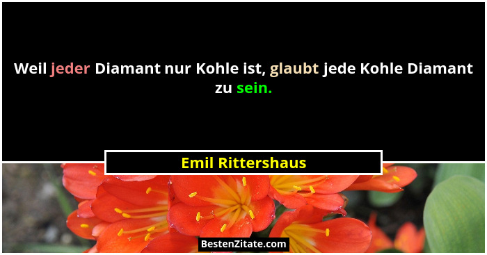 Weil jeder Diamant nur Kohle ist, glaubt jede Kohle Diamant zu sein.... - Emil Rittershaus
