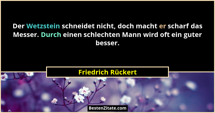 Der Wetzstein schneidet nicht, doch macht er scharf das Messer. Durch einen schlechten Mann wird oft ein guter besser.... - Friedrich Rückert