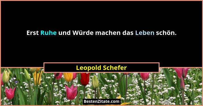 Erst Ruhe und Würde machen das Leben schön.... - Leopold Schefer