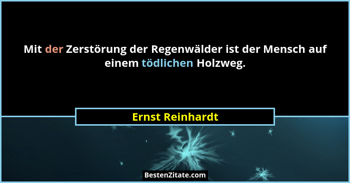 Mit der Zerstörung der Regenwälder ist der Mensch auf einem tödlichen Holzweg.... - Ernst Reinhardt