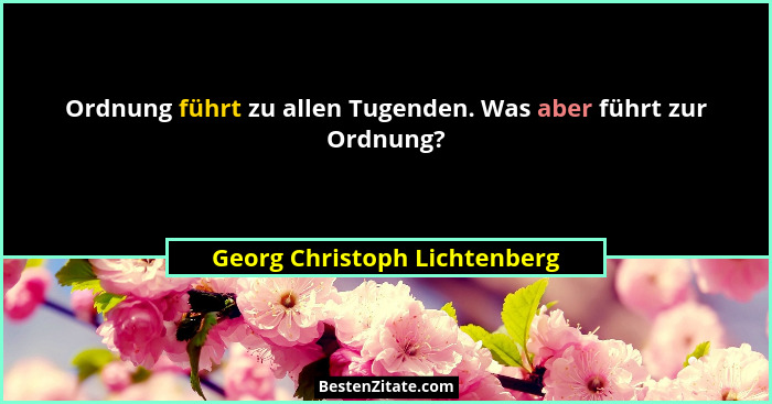 Ordnung führt zu allen Tugenden. Was aber führt zur Ordnung?... - Georg Christoph Lichtenberg