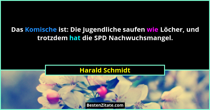 Das Komische ist: Die Jugendliche saufen wie Löcher, und trotzdem hat die SPD Nachwuchsmangel.... - Harald Schmidt
