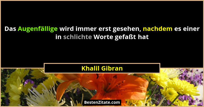 Das Augenfällige wird immer erst gesehen, nachdem es einer in schlichte Worte gefaßt hat... - Khalil Gibran