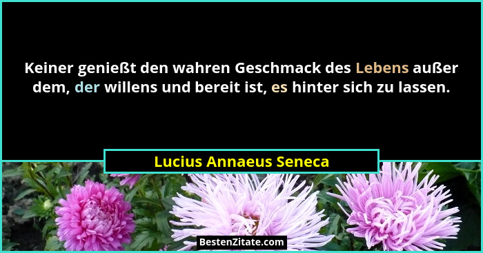 Keiner genießt den wahren Geschmack des Lebens außer dem, der willens und bereit ist, es hinter sich zu lassen.... - Lucius Annaeus Seneca
