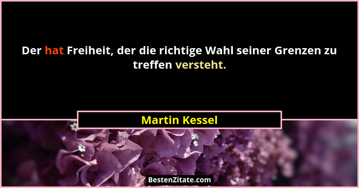 Der hat Freiheit, der die richtige Wahl seiner Grenzen zu treffen versteht.... - Martin Kessel