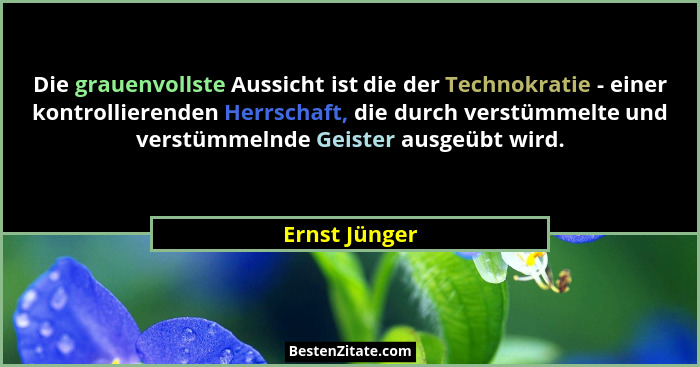 Die grauenvollste Aussicht ist die der Technokratie - einer kontrollierenden Herrschaft, die durch verstümmelte und verstümmelnde Geist... - Ernst Jünger