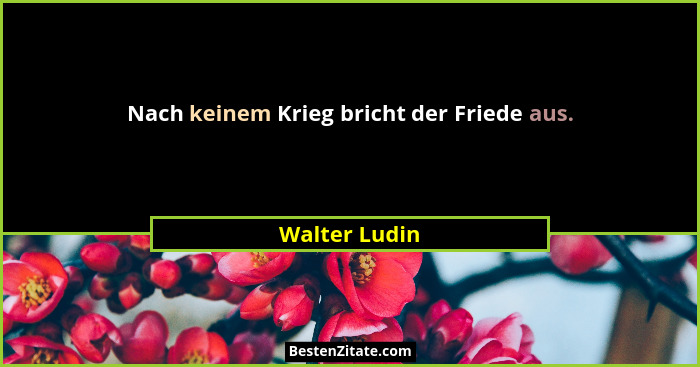 Nach keinem Krieg bricht der Friede aus.... - Walter Ludin