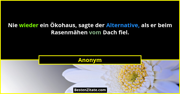 Nie wieder ein Ökohaus, sagte der Alternative, als er beim Rasenmähen vom Dach fiel.... - Anonym