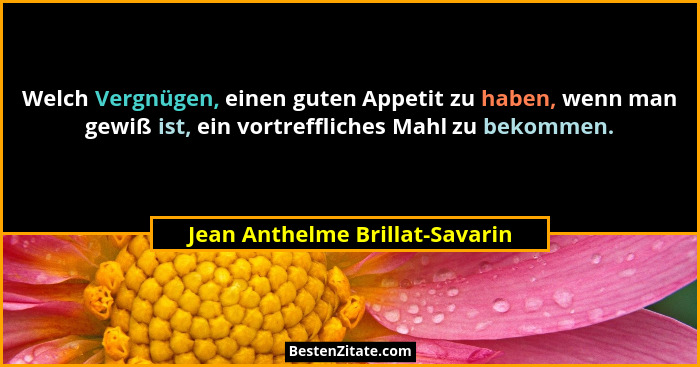 Welch Vergnügen, einen guten Appetit zu haben, wenn man gewiß ist, ein vortreffliches Mahl zu bekommen.... - Jean Anthelme Brillat-Savarin