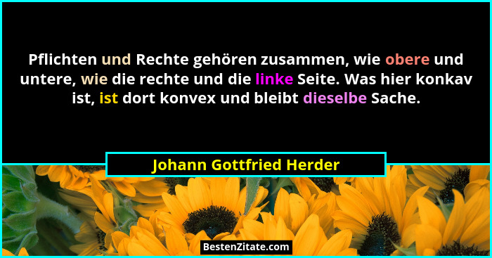 Pflichten und Rechte gehören zusammen, wie obere und untere, wie die rechte und die linke Seite. Was hier konkav ist, ist do... - Johann Gottfried Herder