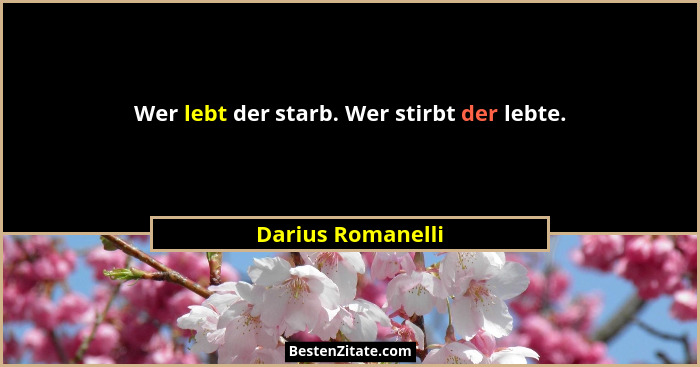 Wer lebt der starb. Wer stirbt der lebte.... - Darius Romanelli