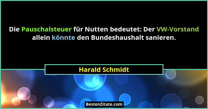 Die Pauschalsteuer für Nutten bedeutet: Der VW-Vorstand allein könnte den Bundeshaushalt sanieren.... - Harald Schmidt