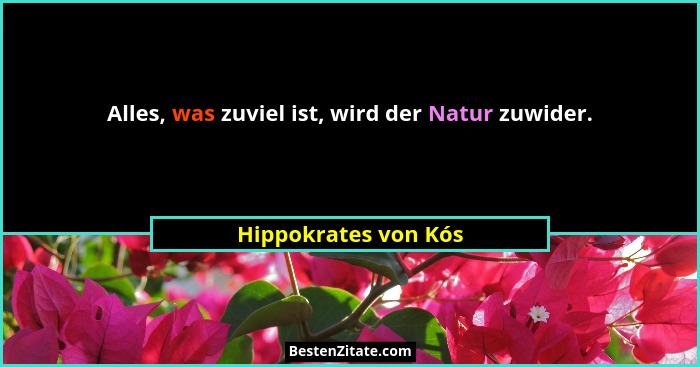 Alles, was zuviel ist, wird der Natur zuwider.... - Hippokrates von Kós