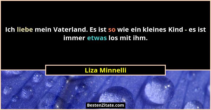 Ich liebe mein Vaterland. Es ist so wie ein kleines Kind - es ist immer etwas los mit ihm.... - Liza Minnelli