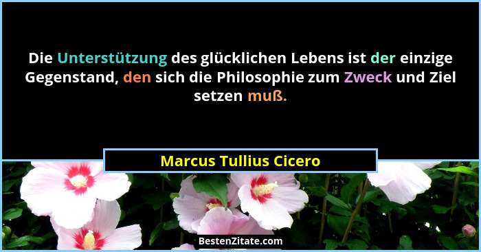Die Unterstützung des glücklichen Lebens ist der einzige Gegenstand, den sich die Philosophie zum Zweck und Ziel setzen muß.... - Marcus Tullius Cicero