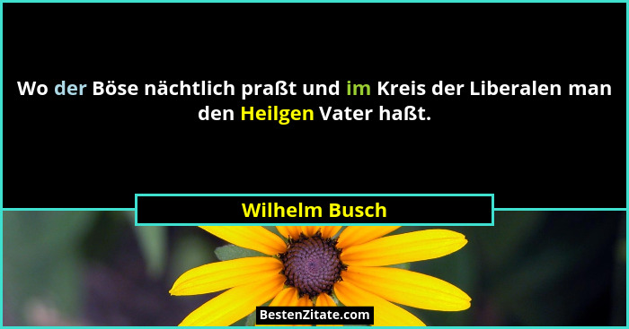 Wo der Böse nächtlich praßt und im Kreis der Liberalen man den Heilgen Vater haßt.... - Wilhelm Busch