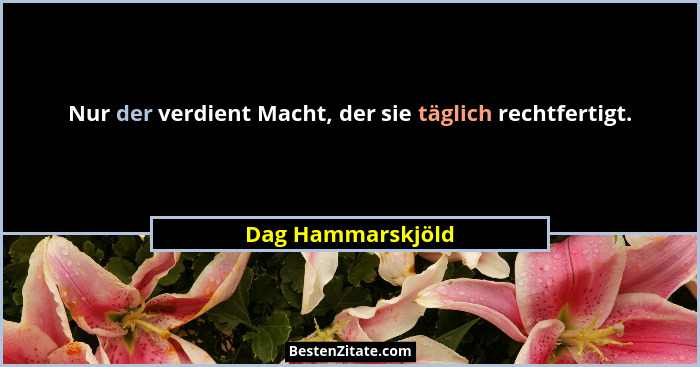 Nur der verdient Macht, der sie täglich rechtfertigt.... - Dag Hammarskjöld