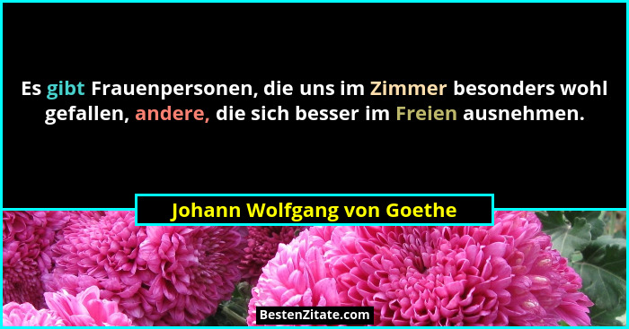 Es gibt Frauenpersonen, die uns im Zimmer besonders wohl gefallen, andere, die sich besser im Freien ausnehmen.... - Johann Wolfgang von Goethe