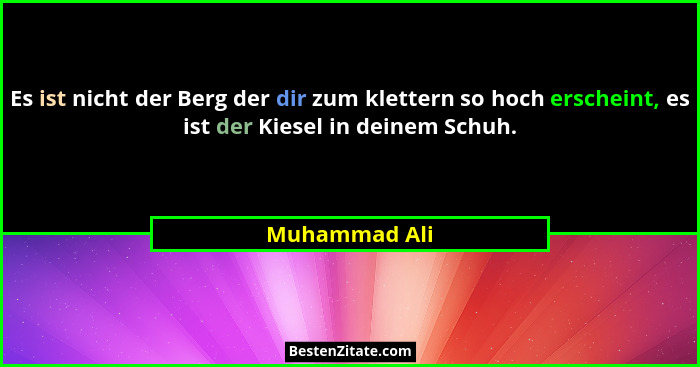 Es ist nicht der Berg der dir zum klettern so hoch erscheint, es ist der Kiesel in deinem Schuh.... - Muhammad Ali