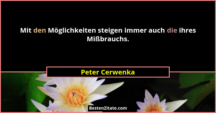 Mit den Möglichkeiten steigen immer auch die ihres Mißbrauchs.... - Peter Cerwenka