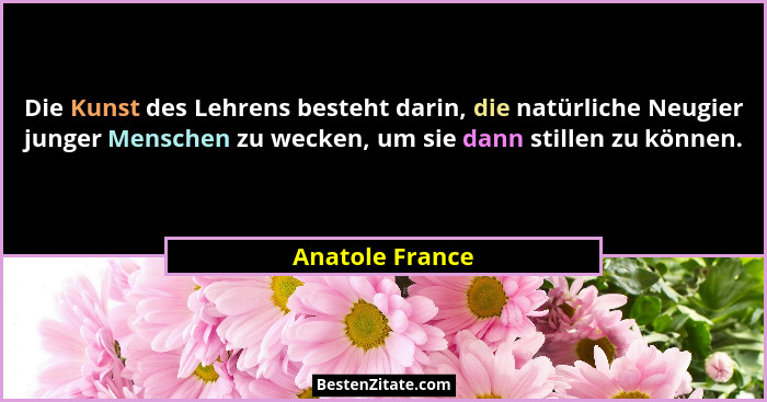 Die Kunst des Lehrens besteht darin, die natürliche Neugier junger Menschen zu wecken, um sie dann stillen zu können.... - Anatole France