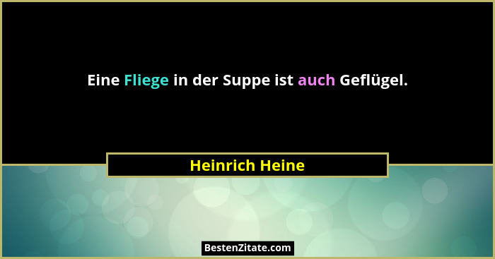 Eine Fliege in der Suppe ist auch Geflügel.... - Heinrich Heine