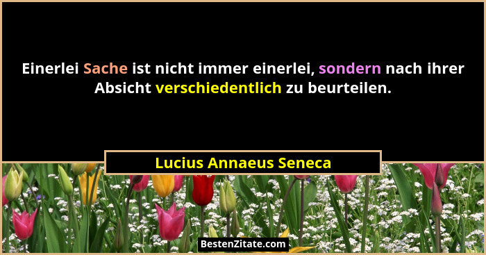 Einerlei Sache ist nicht immer einerlei, sondern nach ihrer Absicht verschiedentlich zu beurteilen.... - Lucius Annaeus Seneca