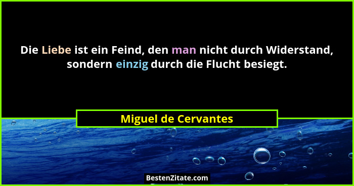 Die Liebe ist ein Feind, den man nicht durch Widerstand, sondern einzig durch die Flucht besiegt.... - Miguel de Cervantes
