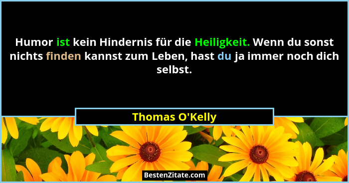 Humor ist kein Hindernis für die Heiligkeit. Wenn du sonst nichts finden kannst zum Leben, hast du ja immer noch dich selbst.... - Thomas O'Kelly