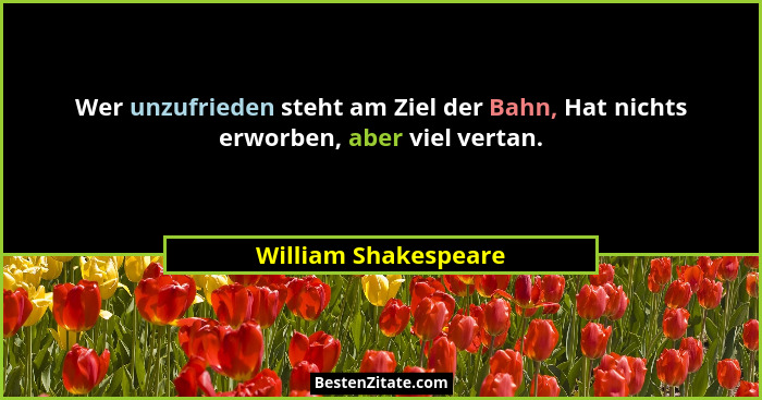 Wer unzufrieden steht am Ziel der Bahn, Hat nichts erworben, aber viel vertan.... - William Shakespeare