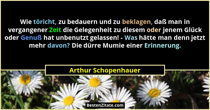 Wie töricht, zu bedauern und zu beklagen, daß man in vergangener Zeit die Gelegenheit zu diesem oder jenem Glück oder Genuß hat... - Arthur Schopenhauer