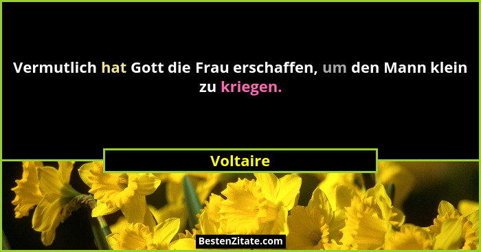 Vermutlich hat Gott die Frau erschaffen, um den Mann klein zu kriegen.... - Voltaire