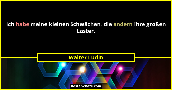 Ich habe meine kleinen Schwächen, die andern ihre großen Laster.... - Walter Ludin