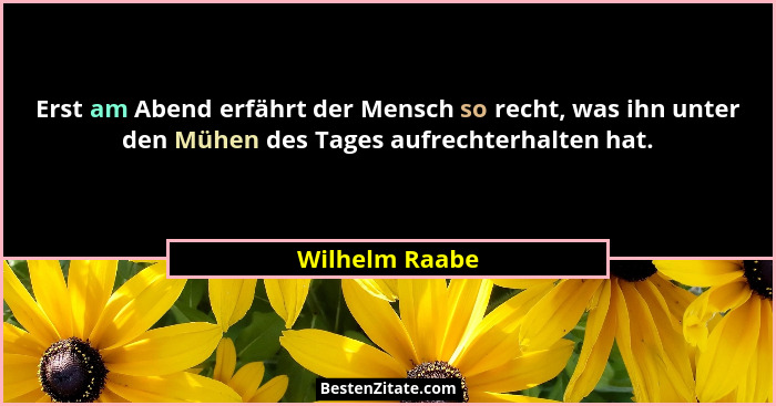 Erst am Abend erfährt der Mensch so recht, was ihn unter den Mühen des Tages aufrechterhalten hat.... - Wilhelm Raabe