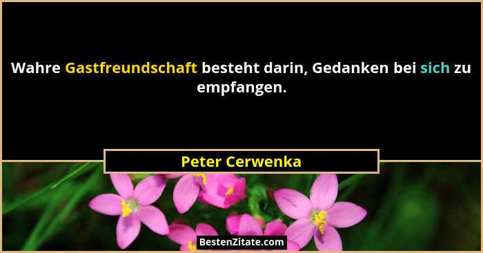 Wahre Gastfreundschaft besteht darin, Gedanken bei sich zu empfangen.... - Peter Cerwenka