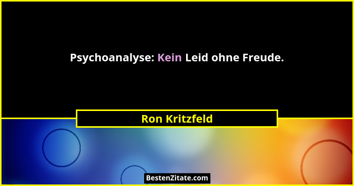 Psychoanalyse: Kein Leid ohne Freude.... - Ron Kritzfeld